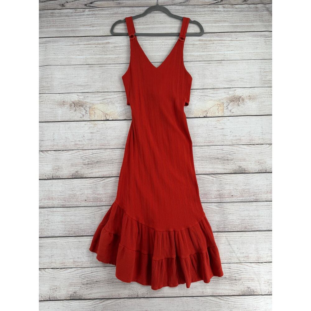 Free People Tie Back Sleeveless Bodycon Midi Dress Womens‎ XS Orange Red